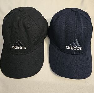 Lot Of 2 ADIDAS  Black and Dark Blue Baseball Caps A-Flex Climalite SIZE S/M